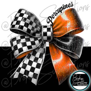 Orange and Checkered Bow Porcupines | Orange & Black | DIGITAL DOWNLOAND PNG File, School, Spirit, Pride, Sports