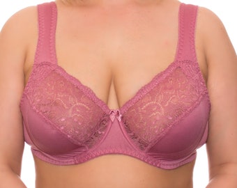 Full Coverage Underwire Bra Comfort Wide Straps Support Panels Plus Size 34-36-38-40-42-44/C-D-E-F-G-H-I-J ( Dusty Rose)