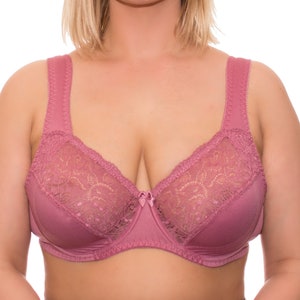 Full Coverage Underwire Bra Comfort Wide Straps Support Panels Plus Size 34-36-38-40-42-44/C-D-E-F-G-H-I-J ( Dusty Rose)