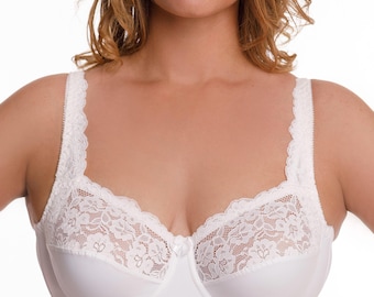Underwire Full Coverage Bra Comfort Wide Straps Soft Microfiber Support Panels Plus Size 34-36-38-40-42 / B-C-D-E-F-G (White)