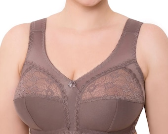 Wireless Plus Size Bra Minimizer Wide Straps Unlined Full Coverage 36 38 40 42 44 46 48 50 52/C D E F G H I J (Cocoa)