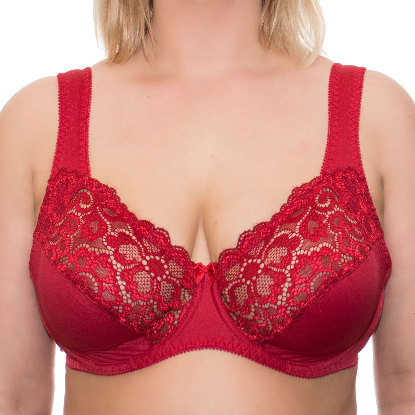 Full Coverage Underwire Bra Comfort Wide Straps Support Panels Plus Size 34- 36-38-40-42-44/C-D-E-F-G-H-I-J Red 