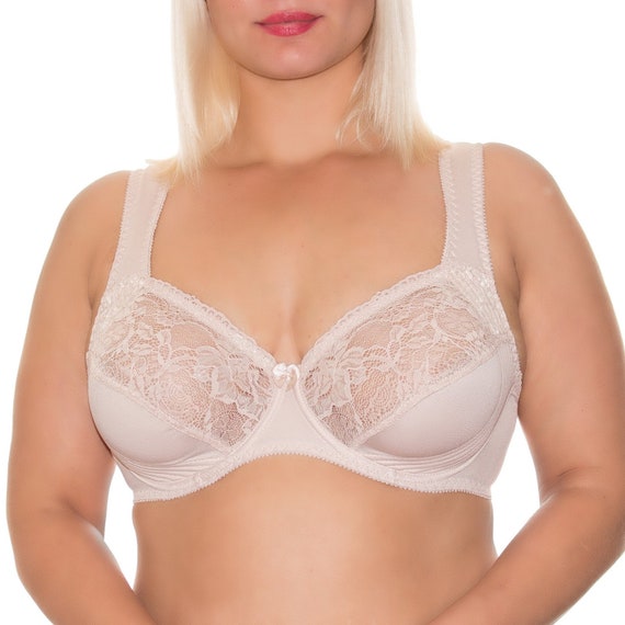 Full Coverage Underwire Bra Comfort Wide Straps Support Panels Plus Size 34- 36-38-40-42-44-46-48/C-D-E-F-G-H-I-J Beige -  Israel