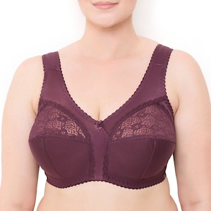 Wireless Plus Size Bra Minimizer Wide Straps Unlined Full Coverage 36 38 40 42 44 46 48 50 52/C D E F G H I J (Plum)