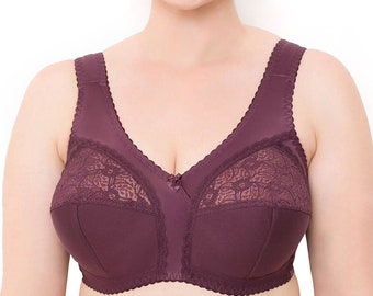 Wireless Plus Size Bra Minimizer Wide Straps Unlined Full Coverage 36 38 40 42 44 46 48 50 52/C D E F G H I J (Plum)