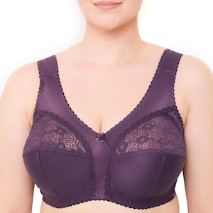 Wireless Plus Size Bra Minimizer Wide Straps Unlined Full Coverage 36 38 40 42 44 46 48 50 52/C D E F G H I (Purple)