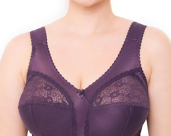 Wireless Plus Size Bra Minimizer Wide Straps Unlined Full Coverage 36 38 40 42 44 46 48 50 52/C D E F G H I (Purple)