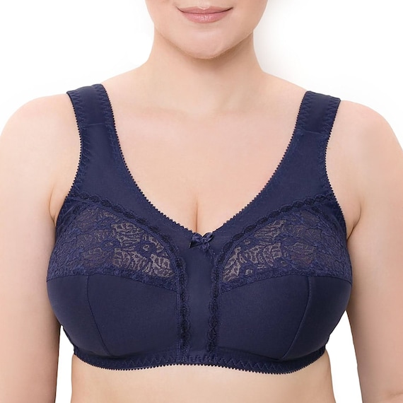  Womens Wireless Plus Size Lace Bra Full Coverage Unlined  Minimizer Bra Comfort Cotton 44I Pink