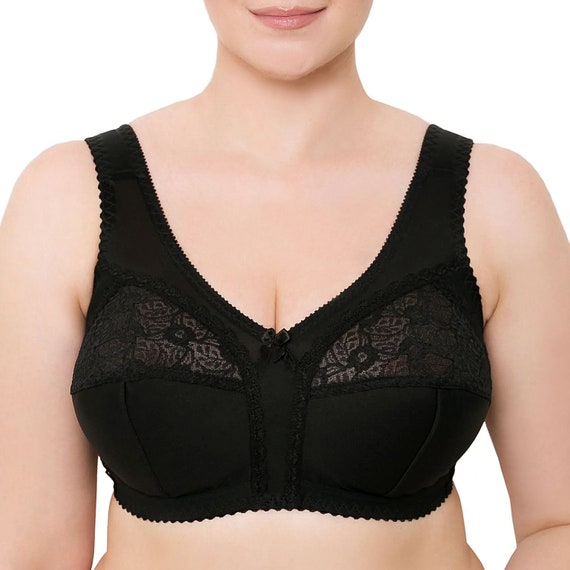 Wireless Plus Size Bra Minimizer Wide Straps Unlined Full Coverage 36 38 40  42 44 46 48 50 52/C D E F G H I J black -  Hong Kong