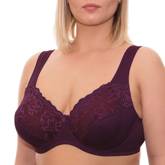 Full Coverage Underwire Bra Comfort Wide Straps Support Panels Plus Size 34- 36-38-40-42-44-46-48/C-D-E-F-G-H-I-J Plum -  Finland