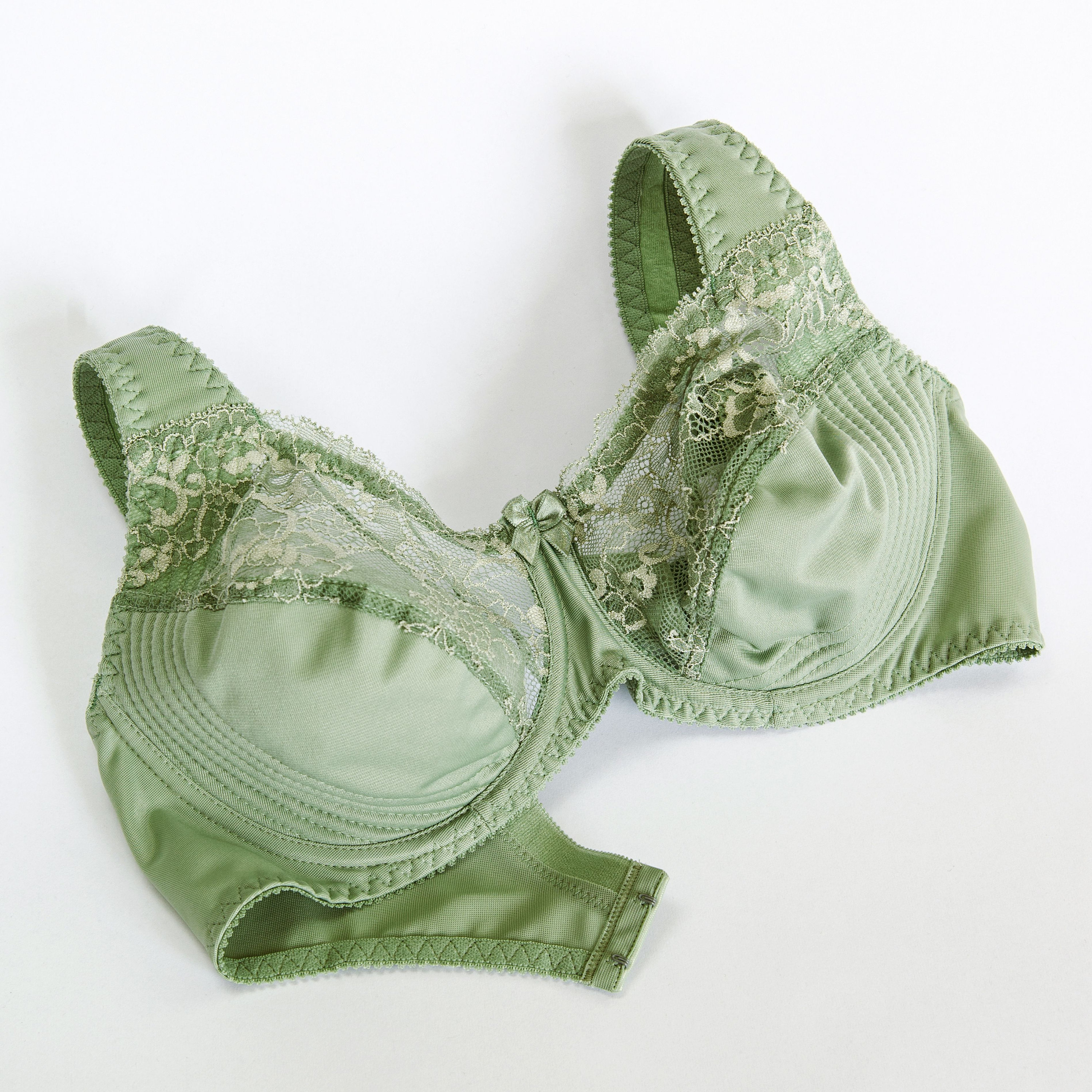  Womens Front Closure Bras Plus Size Lace Full Coverage  Underwire Unlined Bra Ivy Green 44D