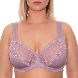 Full Coverage Underwire Bra Comfort Wide Straps Support Panels Plus Size 34-36-38-40-42-44-46-48/C-D-E-F-G-H-I-J ( Lavender )