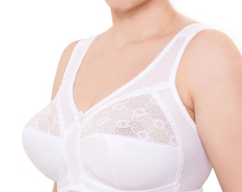 Wireless Plus Size Bra Minimizer Wide Straps Unlined Full Coverage 36 38 40 42 44 46 48 50 52/C D E F G H I (White)