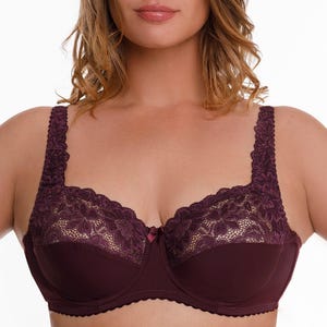 Underwire Full Coverage Bra Comfort Wide Straps Soft Microfiber Support Panels Plus Size 34-36-38-40-42 / B-C-D-E-F-G (Plum)