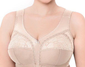 Wireless Plus Size Bra Minimizer Wide Straps Unlined Full Coverage 36 38 40 42 44 46 48 50 52/C D E F G H I J (Nude)