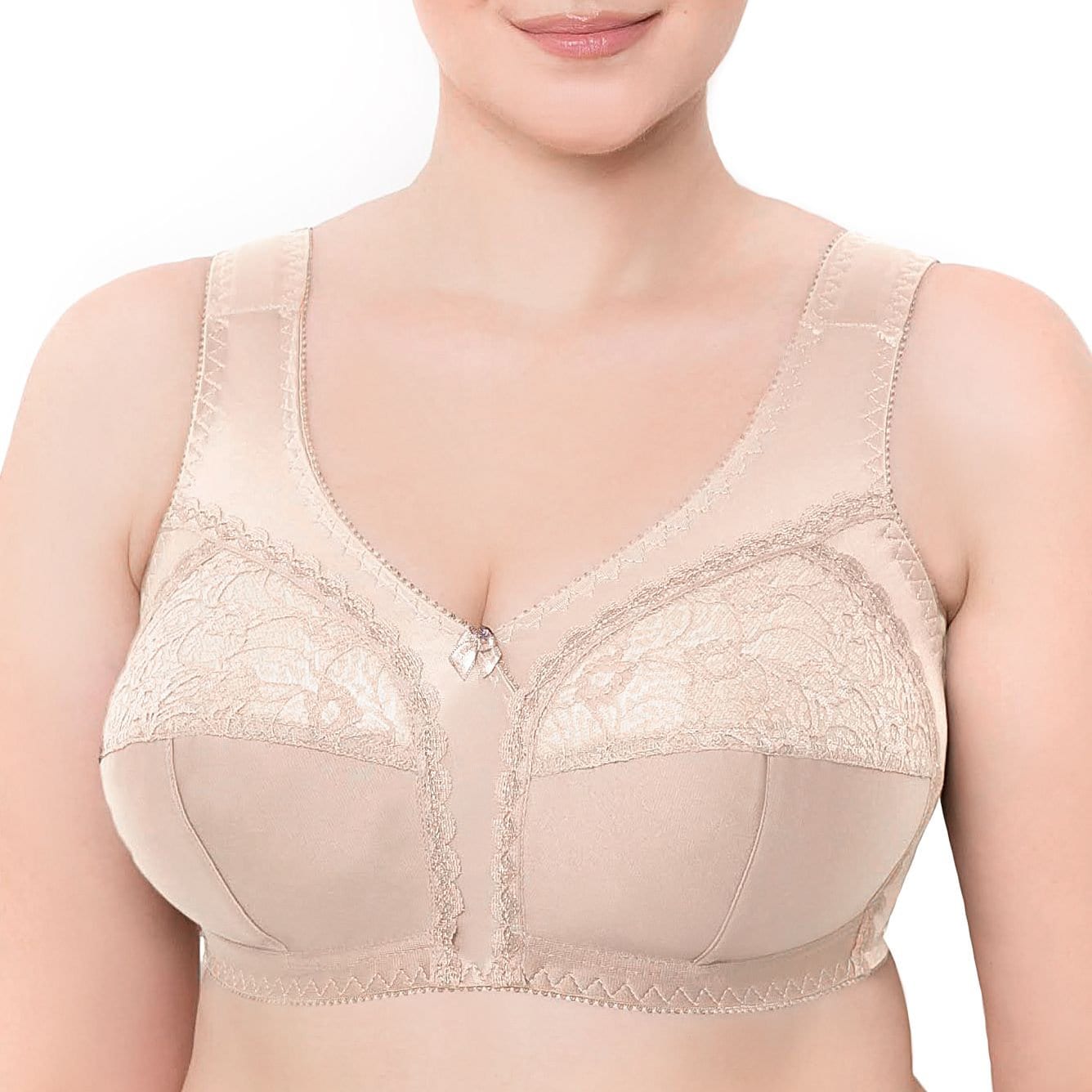 Wireless Plus Size Bra Minimizer Wide Straps Unlined Full Coverage 36 38 40  42 44 46 48 50 52/C D E F G H I J (Nude)