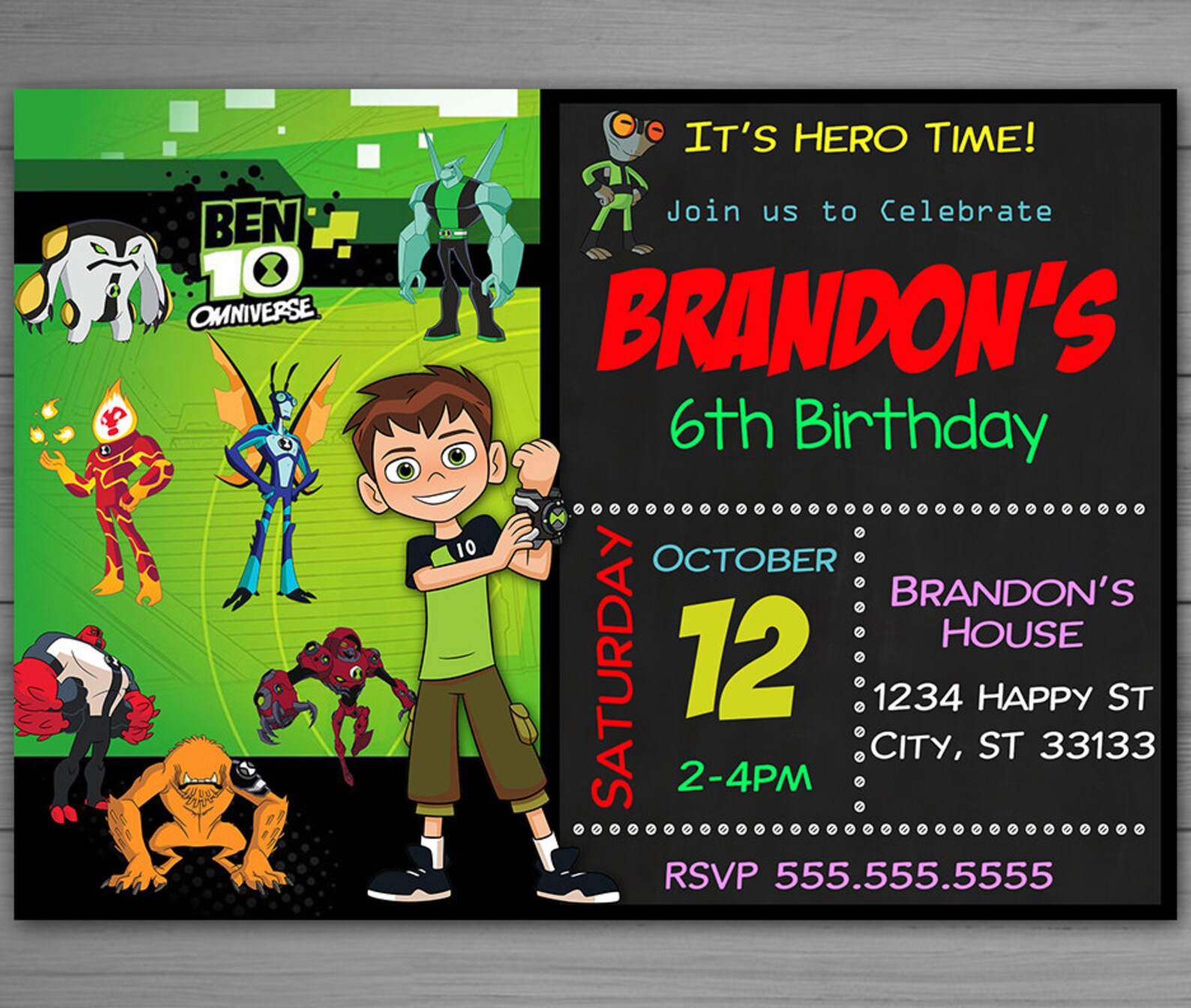 Ben 10 Editable Invitation Ben 10 Invitation Instant | Etsy