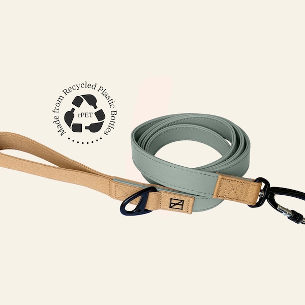 Waterproof Dog Leash - Sage - Silicone - Vegan Leather dog leash - Dog Gift - Herzog