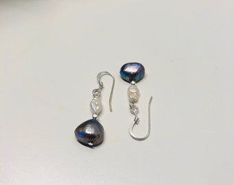 Black and White pearls dangle earrings