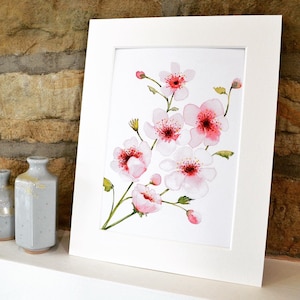 Watercolour Giclée Print of pale pink cherry blossom.