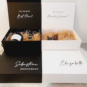 MAGNETIC Large Personalized Bridesmaid Proposal Gift Box, White Black Groomsman Bridesmaid Godparents Empty Gift Box,Custom Bridal Party Box