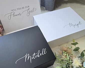 MAGNETIC Large Personalized Bridesmaid Proposal Gift Box, White Black Groomsman Bridesmaid Godparents Empty Gift Box,Custom Bridal Party Box