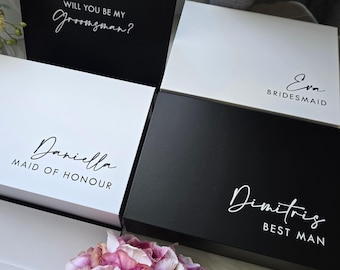 MAGNETIC Large Personalized Bridesmaid Proposal Gift Box, White Black Groomsman Bridesmaid Godparents Empty Gift Box,Custom Bridal Party Box