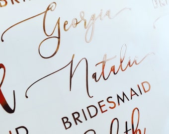 Custom Name Decal | Wedding Bridal Party Bridesmaid Decal | Christening Baptism Labels Stickers | Glass Decal | Custom Vinyl Decal