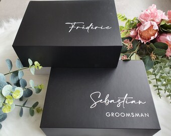 MAGNETIC BLACK WHITE Personalised gift box | Bridal Groomsmen Bridesmaid Godparents | Christening | Bridesmaid Proposal | Maid of Honour box