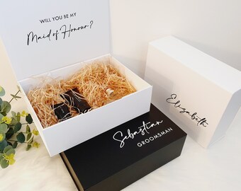 MAGNETIC BLACK WHITE Personalised gift box | Bridal Groomsmen Bridesmaid Godparents | Christening | Bridesmaid Proposal | Maid of Honour box