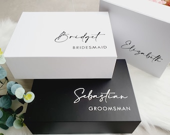 MAGNETIC Large Personalized Bridesmaid Proposal Gift Box, White Black Groomsman Bridesmaid Godparents Empty Gift Box,Custom Bridal Party Box