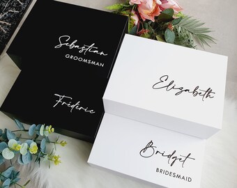 MAGNETIC Large Personalized Bridesmaid Proposal Gift Box, White Black Groomsman Bridesmaid Godparents Empty Gift Box,Custom Bridal Party Box