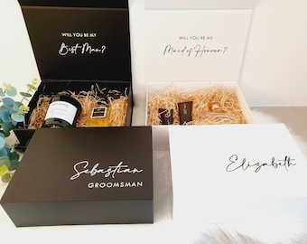 MAGNETIC BLACK WHITE Personalised gift box | Bridal Groomsmen Bridesmaid Godparents | Christening | Bridesmaid Proposal | Maid of Honour box