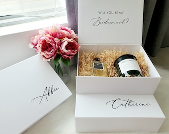 MAGNETIC Large Personalized Bridesmaid Proposal Gift Box, White Black Groomsman Bridesmaid Godparents Empty Gift Box,Custom Bridal Party Box