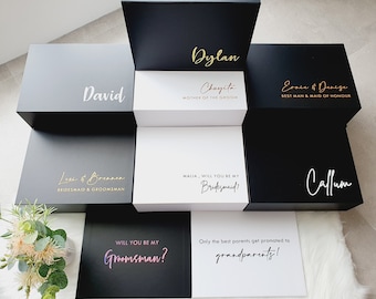 MAGNETIC Large Personalized Bridesmaid Proposal Gift Box, White Black Groomsman Bridesmaid Godparents Empty Gift Box,Custom Bridal Party Box