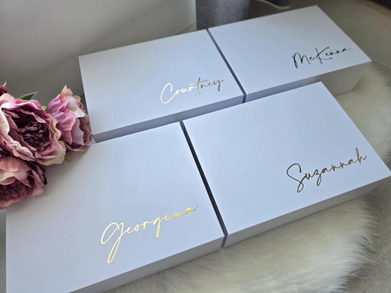 MAGNETIC Large Personalized Bridesmaid Proposal Gift Box, White Black Groomsman Bridesmaid Godparents Empty Gift Box,Custom Bridal Party Box