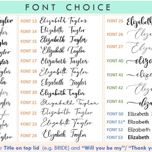 K&ouml;nnte beinhalten: Eine Tabelle mit verschiedenen Schriftarten f&uuml;r den Namen "Elizabeth Taylor". Die Schriftarten sind von 1 bis 53 nummeriert. Die Tabelle befindet sich auf einem hellblauen Hintergrund mit wei&szlig;em Rand.