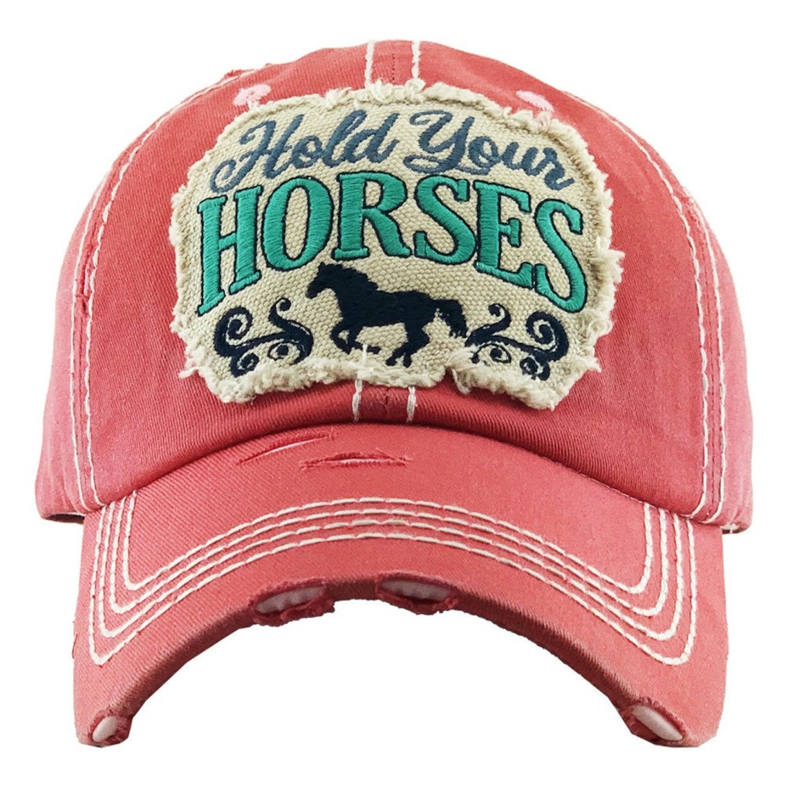 Embroidered patch hold your horses distressed baseball Etsy