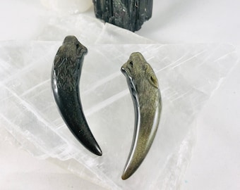 Golden Obsidian, Wolf Tooth, Gemstone Pendant, Genuine Stone