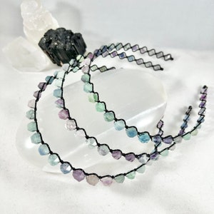 Fluorite Gemstone Headband, Rainbow, Genuine Stone Beaded, Natural Stone Handmade Hair Accessory