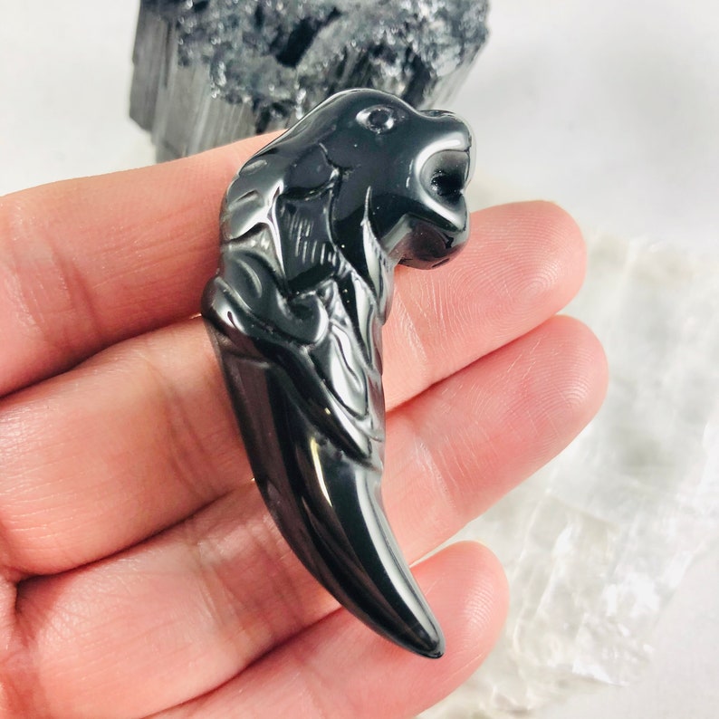 Black Agate Wolf Gemstone Pendant, Genuine Stone Tooth, Fang, Natural Stone Wolf Spirit Animal Necklace image 1