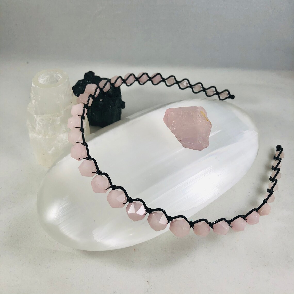 Rose Quartz Headband Genuine Stone Gemstone Headband Etsy