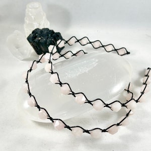 Rose Quartz Gemstone Headband, Large Stone, Genuine Natural Stone Hair Band