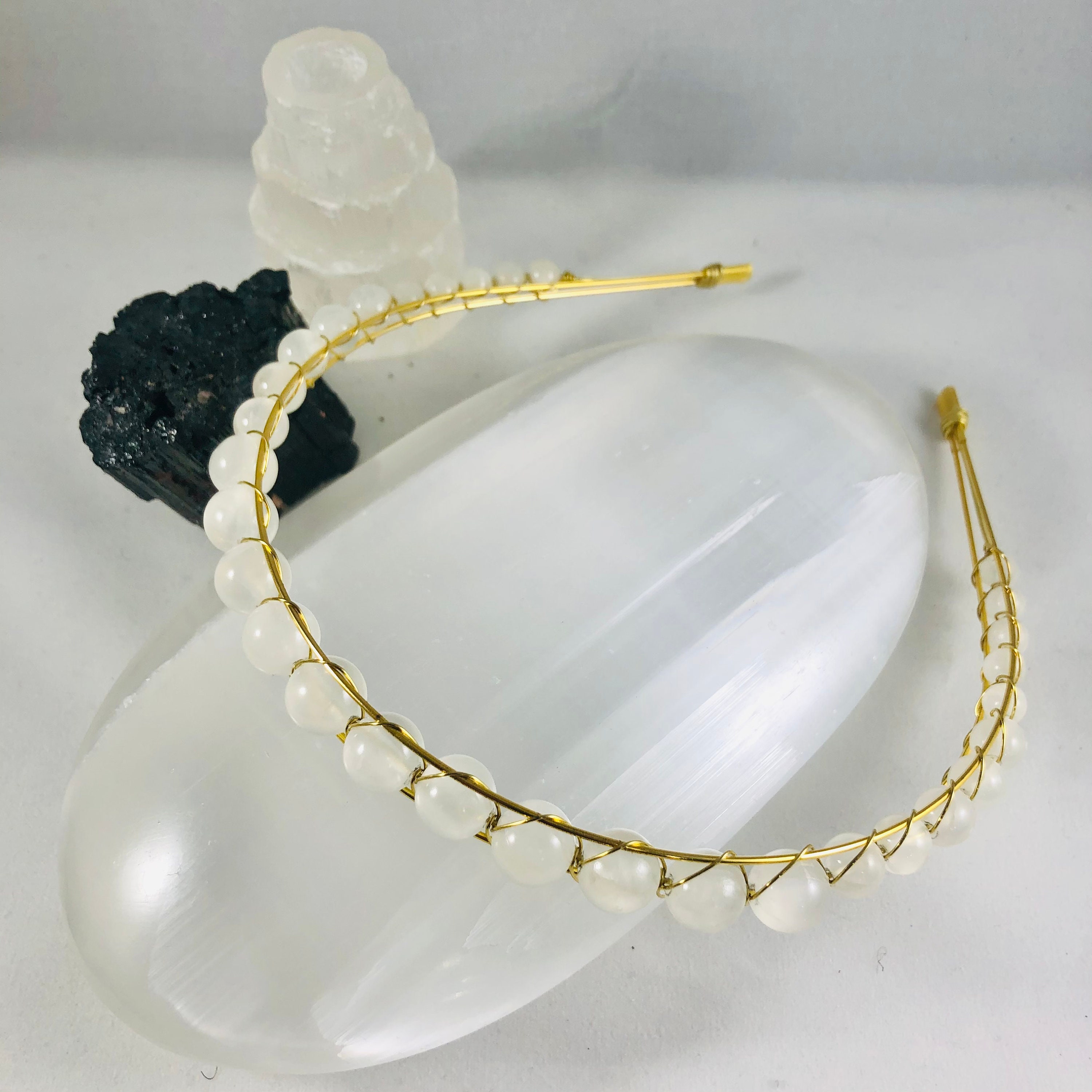 Selenite Gemstone Headband Genuine Stone Beaded Natural Etsy Australia