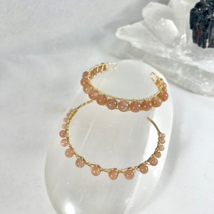 Sunstone Gemstone Bracelet, Natural Stone Beaded Cuff, Genuine Stone Accessory