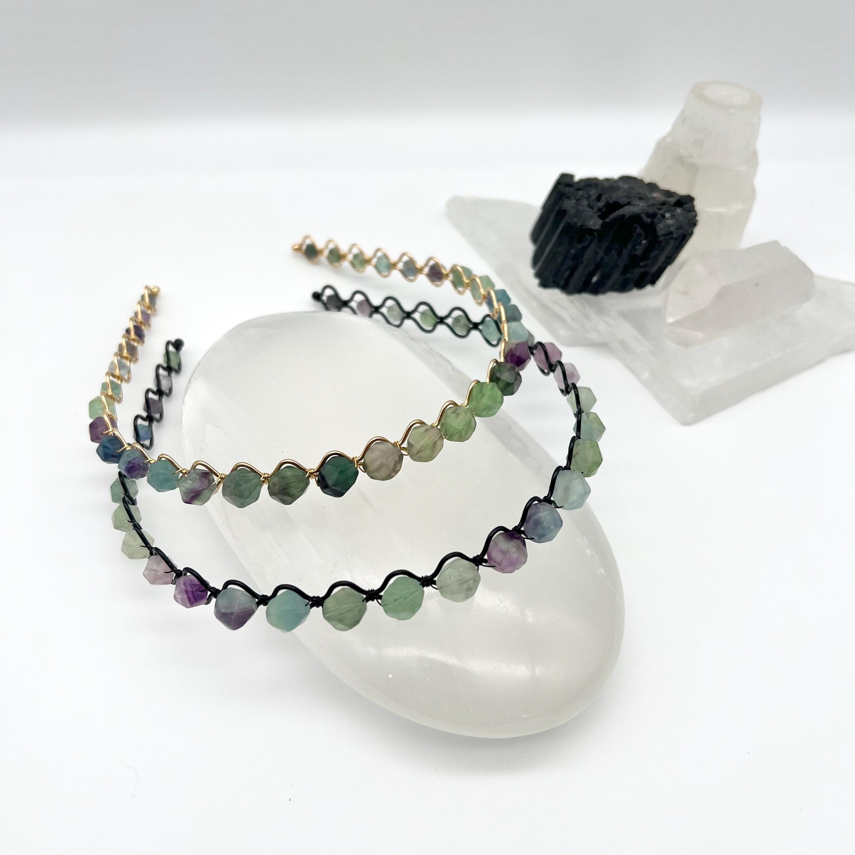 Fluorite Gemstone Headband, Rainbow Genuine Stone Beaded  display picture 3