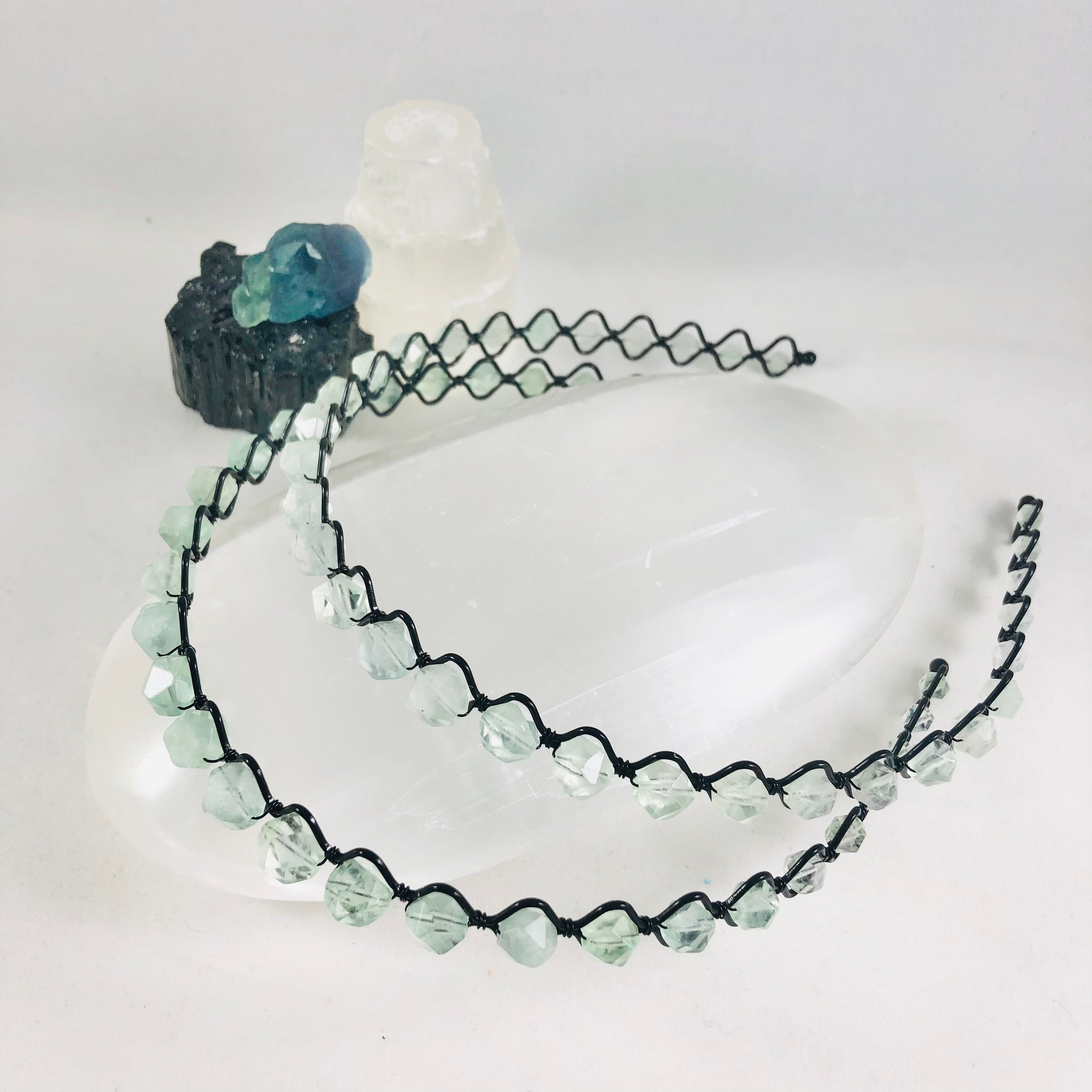 Fluorite Gemstone Headband, Genuine Stone Beaded, Natural  display picture 2