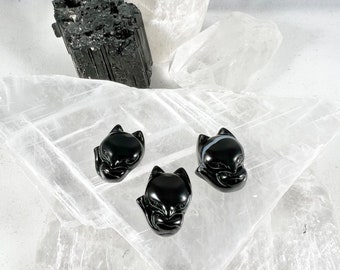Black Agate, Fox Gemstone Pendant, Genuine Stone, Small Charm, Natural Stone Fox Spirit Animal Necklace