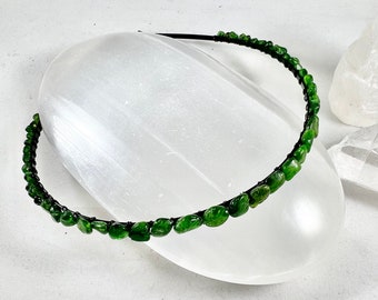 Chrome Diopside Gemstone Headband, Genuine Stone Beaded, Natural Stone Handmade Hair Accessory