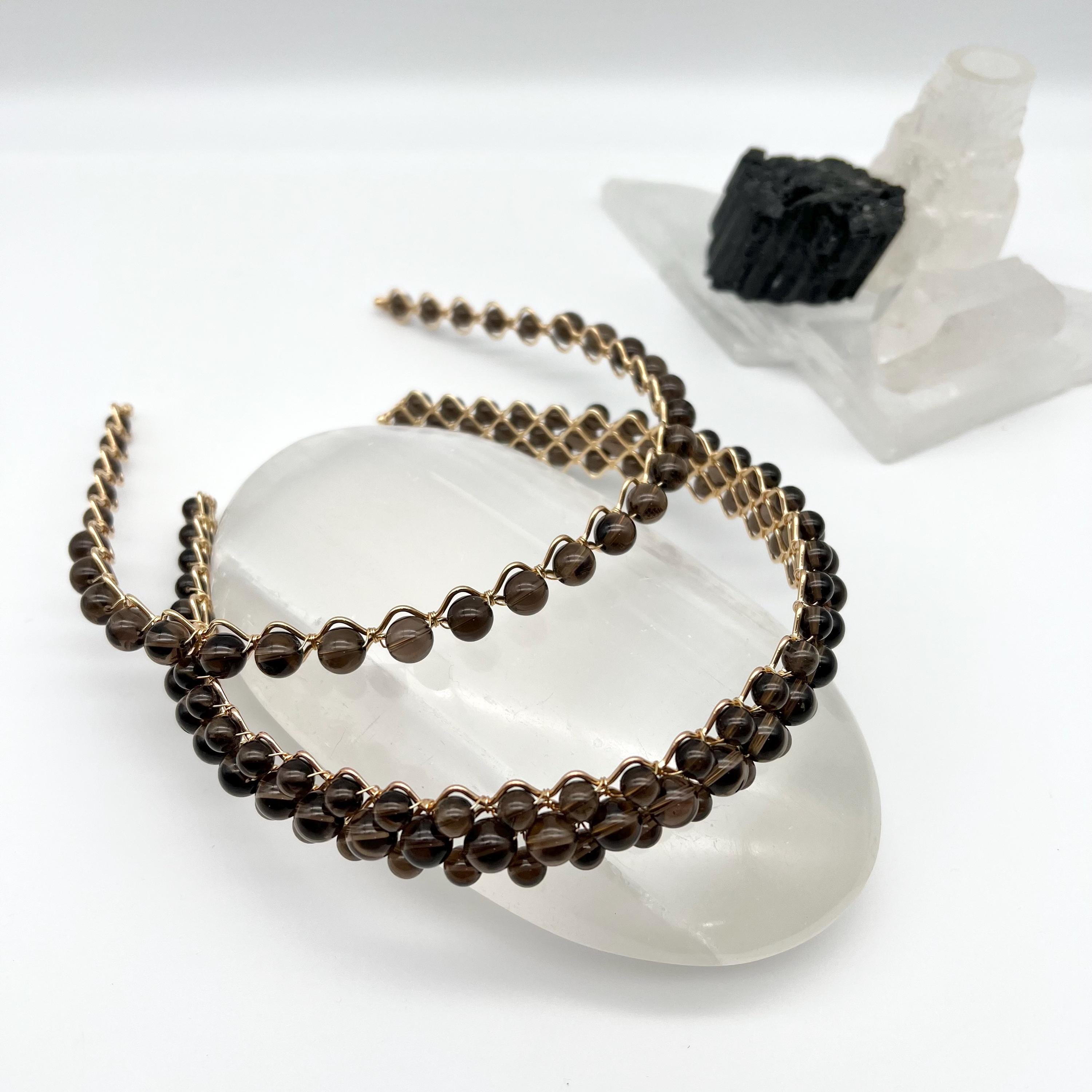 Elegant Neutral Brown Crystal Headband Crystal & Freshwater Pearl Wedding Headband ABIGAIL | EDEN  main image 4